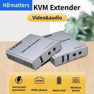 KVM Extender over Cat6/5e cable HDMI USB KVM extender withe audio exrtaction Up to 60M USB HDMI KVM extender over network