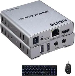 60m KVM HDMI Extender Over Cat5/6 Rj45 Ethernet Cable HDMI KVM Switch Audio Video Converter Support Keyboard Mouse Control PC