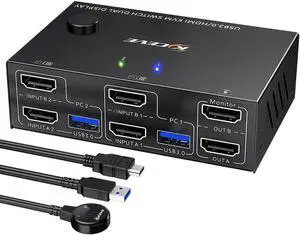HD 4K@60Hz Dual Monitor HDMI KVM Switcher Four USB 3.0 Ports Extended Display KVM Switcher for 2 Computers Share 2 Monitor