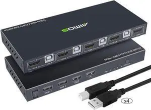 HDMI KVM Switch with Hub Function, USB 4 Port Computer Keyboard Mouse Switch Box Support 4K for Laptop, PC, Xbox HDTV