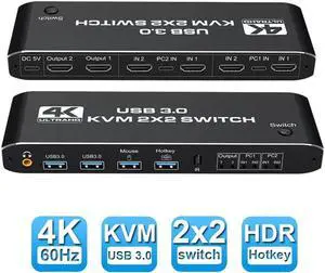 Monitor HDMI KVM Switch 2x2 USB3.0 HDMI KVM Switch 2 in 2 out 4K 60Hz 2x2 Mixed Display 2 Monitors 2 Computer for PC laptop