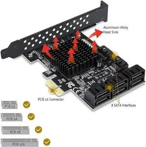Aomoproing PCIe SATA Card, 8 Port SATA Controller Expansion Card with Low Profile Bracket, Marvell 9215 Non-Raid, Boot as System Disk, Support 8 SATA 3.0 Devices(SA3014)