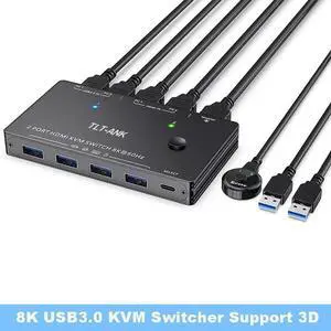 8K HDMI KVM switch 2-in-1 8K60 USB3.0 switcher two computers sharing to one monitor for U disk printers