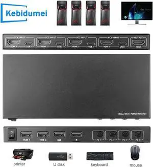 4 Ports KVM Switcher 4K HDMI with Type-c Interface USB Sharer Video Display Box Splitter For Printer Monitor Keyboard Mouse PC