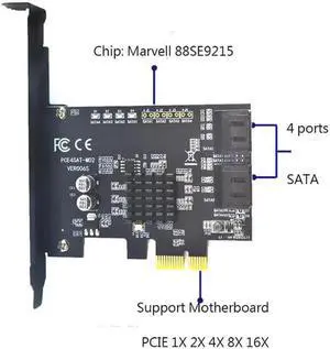 Aomoproing Marvell 88SE9215 chip SATA III 4 ports PCI-Express controller card support PCI Express x1 x2 x4 x8 x16 motherboard for HDD SSD