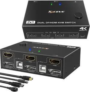 4k@60Hz Game switch Multi-function Docking Type-c KVM switcher Splitter Adapter 2 Ports DP+HDMI KVM Swith Dual Display USB HUB