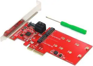 Aomoproing M2 SATA Raid Controller Card PCI Express X4 to 2Port SATA 3.0 6Gbps + 2Port M.2 NGFF SSD B Key Support RAID0 RAID1 AHCI Mode