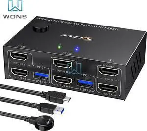USB 3.0 Dual Monitor KVM Switch Display Port HDMI 4K@60Hz 2K@120Hz Simulation EDID For 2 Computers Share 2 Monitors