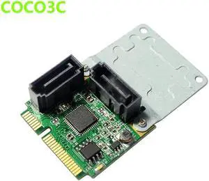 Aomoproing 2 Ports SATA 6G mini PCI Express Controller Card mini PCI-e to Dual SATA III 3.0 converter + half-size to full-size bracket