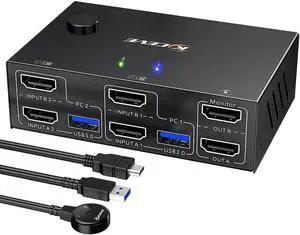 Monitor KVM Switch HDMI-Compatible USB 3.0 Switcher Extended Controls For 2 Computer Laptop Share Keyboard Mouse Printer