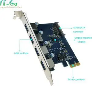 4 Ports USB 3.0 PCI-E Card PCI Express USB 3.0 Controller USB3.0 To PCIE Extension Hub Adapter with Low Profile Bracket
