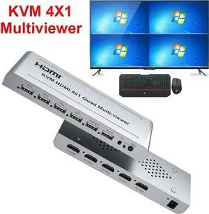 KVM Switcher 4X1 Quad Multi Viewer 1080P 4 Channel Screen Segmentation HDMI Multiviewer Seamless Switch PC To TV Projector