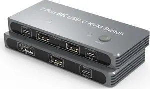 2 Port 8K USB C KVM Switch with DisplayPort Port Compatible with Thunderbolt 3/4 for 2xUSB-C PC to One DisplayPort Dual Monitor