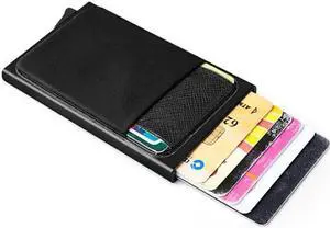 Aluminum Wallet With Back Pocket ID Card Holder RFID Blocking Mini Slim Metal Wallet Automatic Pop up Credit Card Coin Purse
