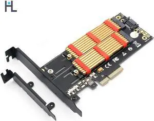 HL Dual M.2 SSD NVME (m key)SATA (b key) to PCI-e 3.0 x4 Host Controller Expansion Card with Low Profile Bracket and Heatsink