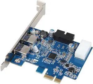 2 USB3.0 Ports PCI-E PCIE PCI Express Card 4 Pin IDE Power Connector 19 Pin Internal Header With TWO External 5Gbps SuperSpeed
