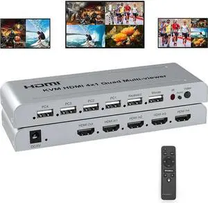 HDMI 4X1 Quad Multi Viewer Switch 4 in 1 out Vedio Processor Screen Multiviewer Seamless 1080P Supports USB keyboard mouse