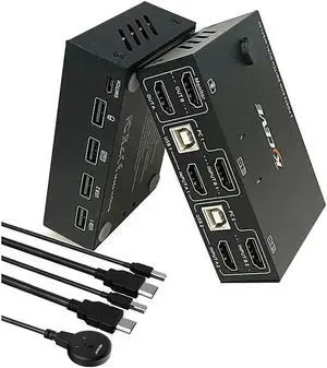 Monitor KVM Switch HDMI 2 Port for 2 Monitors 2 Computers, 4K@30Hz Dual Monitor HDMI KVM Switch USB 2.0 Switcher 2 in 2 Out PC Keyboard Mouse Switcher Support Extended And Copy Display