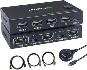 KVM Switch, 2 In 1 Out Switch Share Monitor Mouse Keyboard HDMI Switcher 4K to 30Hz for Laptop, PC, PS4, Xbox,