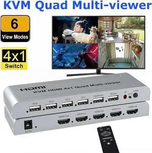 1080P KVM HDMI 4X1 Quad Multi Viewer 2 3 4 Screen Splitter HDMI Multiviewer for PS4 Camera PC To TV Projector USB Keyboard Mouse