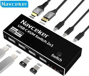 Thunderbolt 4 USB C KVM Switch 4K 144Hz USB KVM Switch USB 8K 60Hz KVM Switcher for 2 Computer Macbook 1 HDMI Monitor