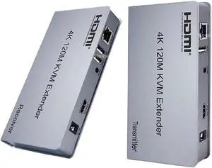 4K HDMI KVM Extender 120M HDMI USB Extender Over Ethernet Cat6/7 Cable with Loop-out Support USB Keyboard Mouse for PC Monitor