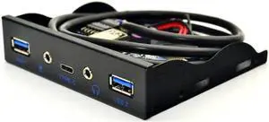 USB HUB 5 Port USB 3.1 TYPE C USB 3.0 Front Panel HD Audio 3.5mm Earphone Jack Mic Expansion Adapter for Desktop 3.5" Floppy Bay