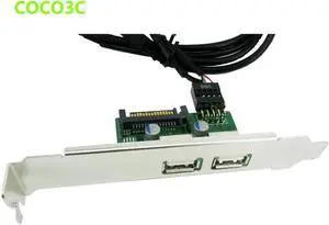 USB Hub 9pin USB 2.0 pin header to Dual USB2.0 port converter card + Female Pin cable 15Pin SATA power PCI express bracket