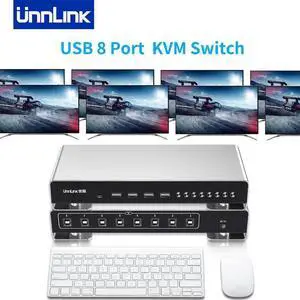 USB KVM Switch USB-B Video Switcher 8 Computer/Laptop/Table/Workstation Share 4 USB for Mouse Keyboard Printer Udisk