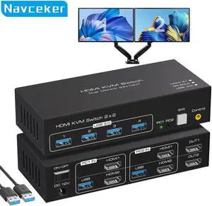 HDMI-compatible KVM Switch 8K 60Hz 2 Port Dual 2 Monitors 2 Computers 4K 120Hz USB 3.0 KVM Switch KVM Switcher HDMI 2.1