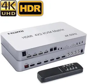 4K 60Hz Matrix HDMI KVM Switch 4x2 4 In 2 Out KVM Switcher Dual Monitor 4 Port KVM Switch Matrix Switcher HDMI USB PC 4 Computer