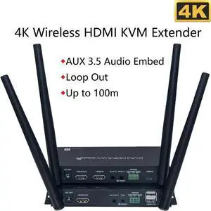 4K HDMI Extender Dual Antenna 100m 330ft Sender HDMI Transmitter Receiver Video KVM USB RS232 IR Control Wireless HDMI Extender
