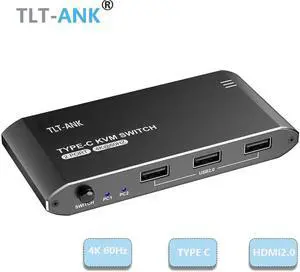 2 Port 4K 60Hz Type C KVM Switch USB C KVM Switch USB2.0 Switch With HDMI Output Including Type C cables