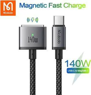 Aomoproing PD 140W USB-C to MagSaf* 3 Fast Charge Magnetic Cable For Macbook Pro Air 13 14 16 M1 M2 Dual LED Indicators Charger Cord