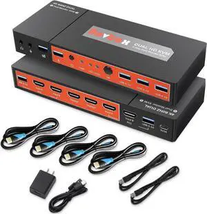 4K 60Hz HDMI KVM Switcher Box USB 3.0 HUB One Keyboard Mouse Control 2 Computer PC 2 Monitors 2 In 2 Out Dual Monitor Switcher