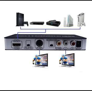 HDMI to TV Composite RCA AV + S-Video Converter Include AV & S Video Cables + AC Power Adapter US EU AU Plug