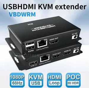 Aomoproing 60M HDMI KVM Extender over Ethernet Cat5e/6 POC Cable 1080P HDMI USB Extender Video Audio Extension Splitter for USB Keyboard PC