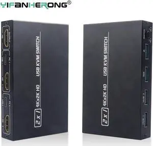 Aomoproing USB KVM Switch USB 2.0 Switcher HDMI-compatible KVM Switch 2 In 1 Out 4K for 2 PC Sharing Keyboard and Mouse EDID / HDCP Printer