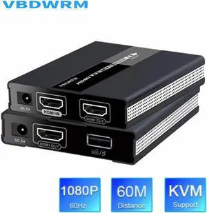 HDMI KVM Extender Switch Over RJ45 Ethernet Network USB KVM HDMI Extension 60M POC 1080P Over CAT5e/6 For PS4 USB