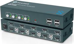 4 Port USB 3.0 KVM Switch Dual Monitor HDMI 4K 60Hz, Keyboard Video Mouse Peripherals Switcher for 4 Computers 2 Monitors