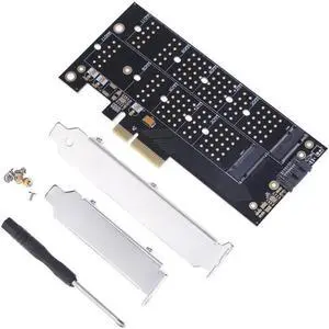 Adapter Card Kit PCI-E 4x to NVMe M.2 Dual Port NGFF B Key + M.2 NGFF M Key SSD Slot Adapter Card