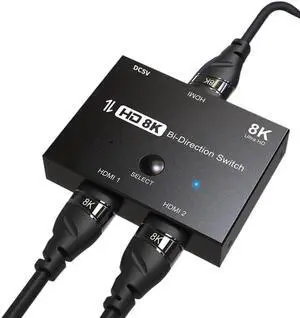8K HD 2x1 Bi-Direction HDMI-Compatible 2 In 1 Out Switcher Adapter 8K@60Hz 4K@120Hz 1x2 Converter Splitter with Switch Button 8K HD 2x1 Bi-Direction HDMI-Compatible 2 In 1 Out Switcher Adapter 8K@60Hz 4K@120Hz 1x2 Converter Splitter with Switch Button