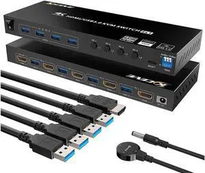 USB 3.0 KVM Switch HDMI 4 Port Support 4K @60Hz RGB 4:4:4, USB Hub HDR EDID, HDMI USB KVM Switch 4 in 1 out and 4 USB 3.0 Port for Keyboard Mouse Printer,with Controller,USB3.0 Cables and HDMI Cable