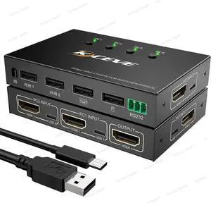 KC-401CR 4input-1output HDMI kvm USB2.0 2hosts, 1monitor, 1set of keyboard and mouse USB3.0 60hz 4k RS232