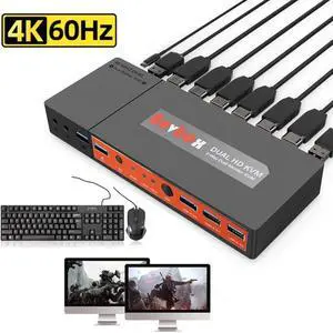 4K 60hz HDMI Dual Monitor KVM Switcher 2 Computer Extended Display Copy Mode 2 PC Share One Keyboard Mouse 2 Monitor 3 USB 3.0