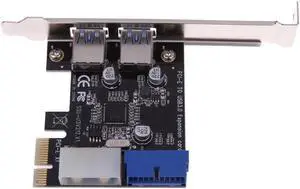 USB3.0 PCI-E Expansion Card Adapter External 2 Port USB3.0 Hub Internal 19pin Header PCIe Card 4pin IDE Power Connector