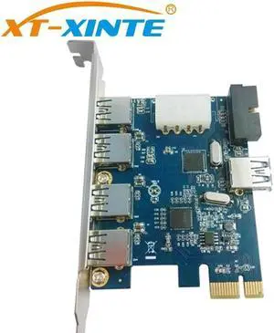 Expansion Card PCI-E PCI-Express 4 Port USB 3.0 +Build-in 19Pin USB 3.0 + USB 3.0 For Desktop Windows xp Win7 Vista