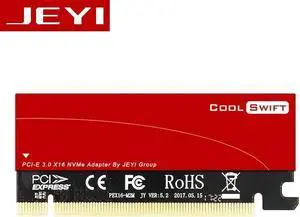 JEYI CoolSwift PCIE3.0 NVME Adapter x16 PCI-E Full Speed M.2 2280 aluminum sheet Thermal conductivity silicon wafer cooling