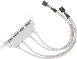Dual Motherboard 9Pin Header to 4Port USB 2.0 Female Cable PCI Bracket