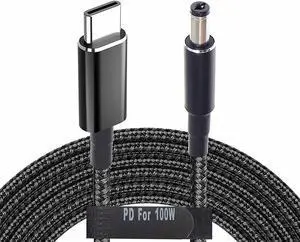 USB C to 5.5mm Adapter Cable Braided 19V 20V 100W Power Bank Battery Pack Charging Supply Type C Male to DC 5.5 x2.1mm Barrel Converter Cord Universal for UPS ONT Router Acer Toshiba Laptop PD Charger